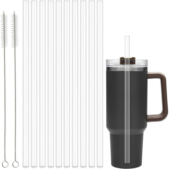 shiyou-10 Pack Replacement Straws for Stanley 40oz 30oz 20oz 14oz Tumbler, Airboat Reusable Clear Straws Compatible with Stanley Adventure Quencher Travel Mug Cup, Plus Cleaning Brush