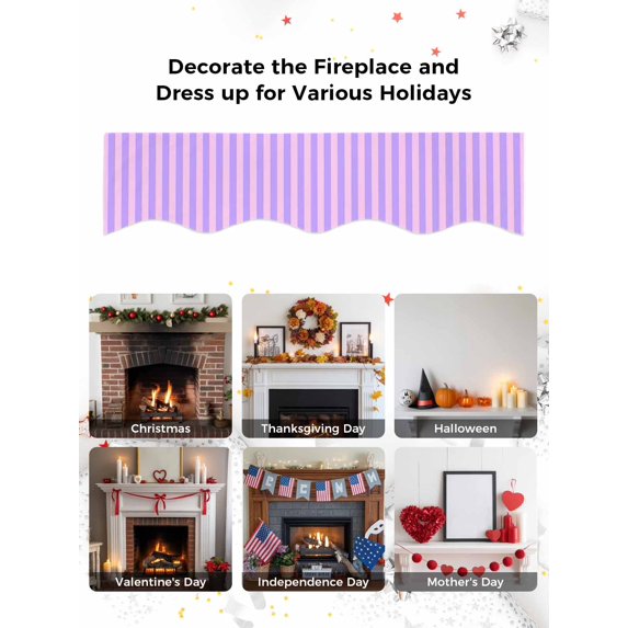 Purple Pink Fireplace Mantel Scarf Cover 60"Wx17"L,Fireplace Mantel Shelf Top Runner,Geometric Vertical Striped Solid Rainbow Mantle Dresser Scarves Table Runner for Holiday Party Living Room Decor