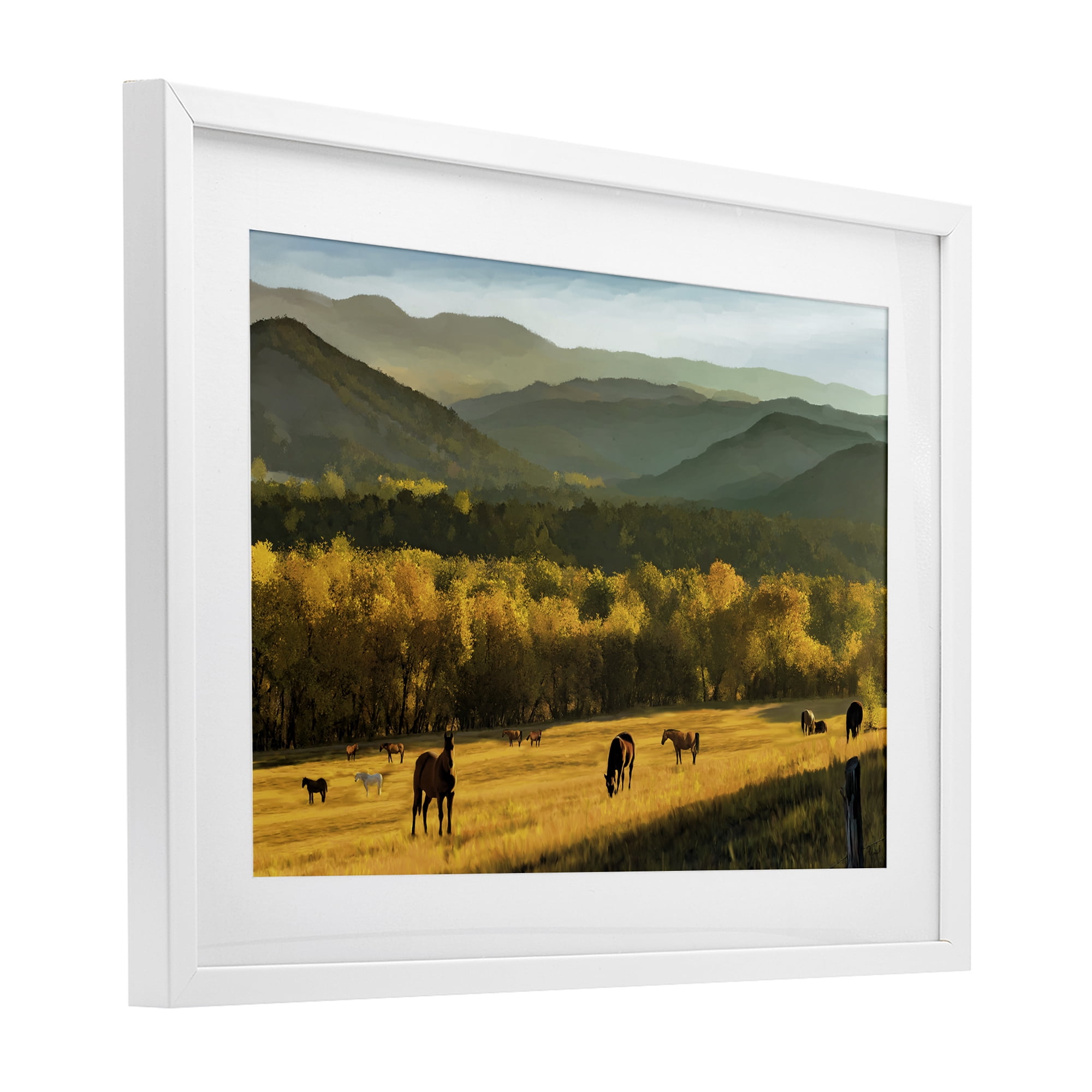 Stupell Industries Grazing Horses in Valley White Framed Print Under Glass, design by Renel Peters