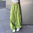 thumbnail image 3 of Pantalones casuales rectos de cintura alta con bolsillos y diseño de verano para mujer, pantalones holgados adelgazantes de pierna ancha y modernos, 3 of 5