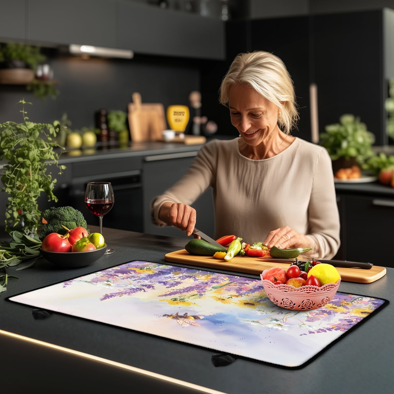 Renewold Stove Cover for Stove Top, Ceramic Stove Top Cover Mat Scratch Resistant Oil Resistant Stovetop Cover Oven Mat Protector for Kitchen Decor, Bee Sunflower Lavender