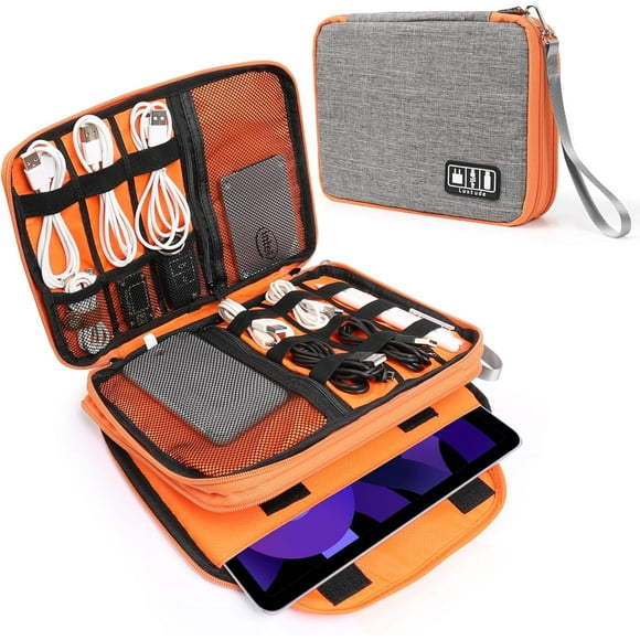 Luxtude Electronics Organizer, Portable Cable Organizer Bag for iPad 7.9'', Double Layer Travel Tech Bag&Cord Storage, Compact Cord Case&Charger Pouc