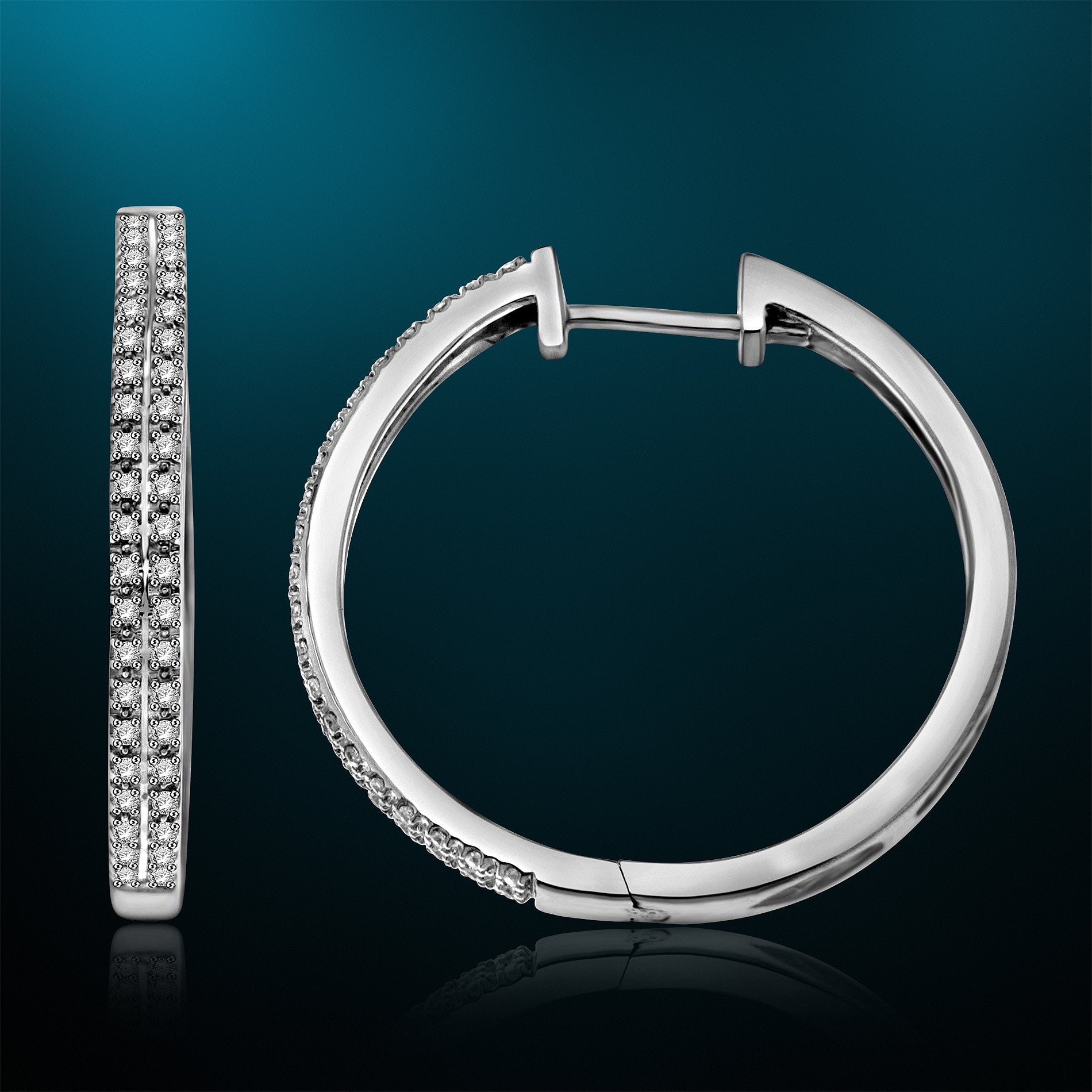 Natalia Drake 1/4 Cttw Diamond Hoop Earrings for Women Double Row in Rhodium Plated Sterling Silver
