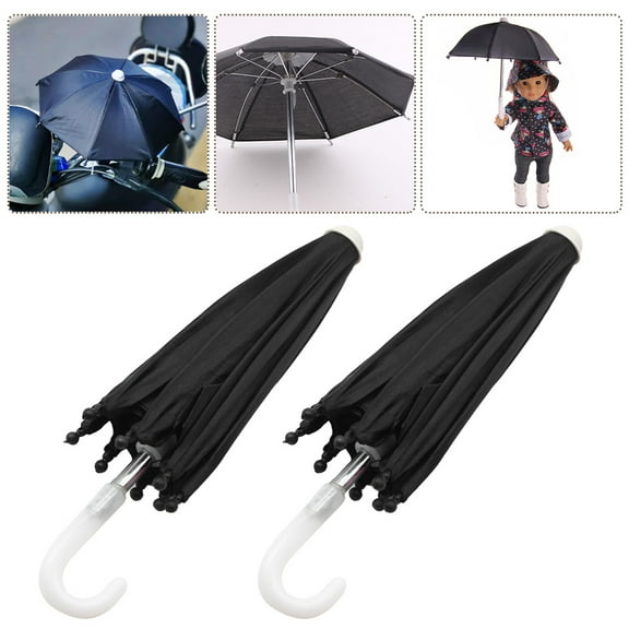 UNOMOR 2pcs Miniature Umbrella Doll Umbrella Black Cloth Sun Protection Detailed Craft