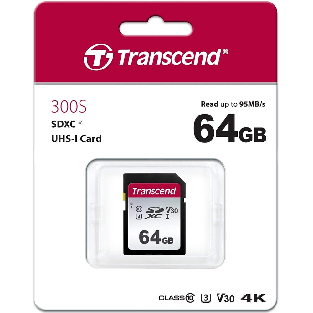 Transcend 300S - Flash memory card - 64 GB - Video Class V10 / UHS-I U1 / Class10 - SDXC UHS-I