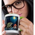 thumbnail image 2 of 3drose, Toad Foraging Toadstools in a Moonlit Woodland Cut-out Stencil-style, 11oz Two-tone Green Mug, 2 of 6