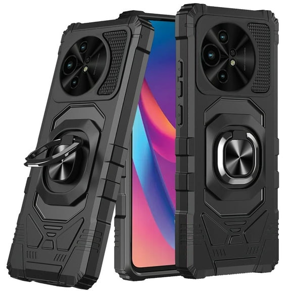For TCL 50 XL 5G Hybrid Dual Layer with 360° Rotate Magnetic Ring Stand Holder Kickstand TPU Rugged PC Shockproof Cover ,Xpm Phone Case [ Black ]