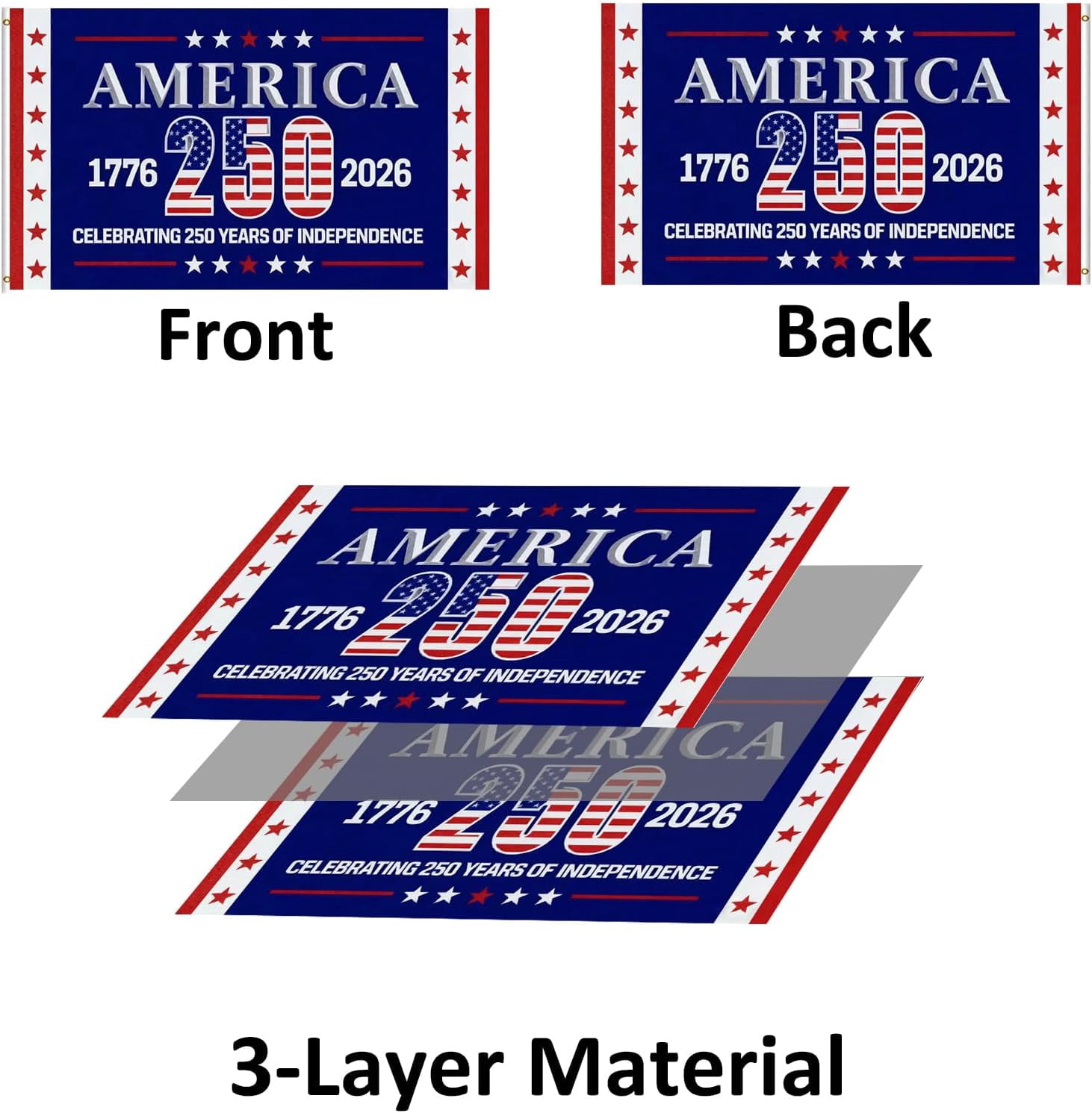 250 Years America Flag Double Sided 4x6 Outdoor-3 Ply Heavy Duty 1776-2026 250 Anniversary USA Commemorative Flag Celebrating 250 Years of Independence Banner with 2 Brass Grommets 4 Rows Stitched