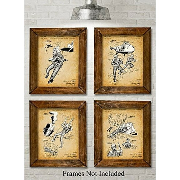 Original Combat Uniform Patent Art Prints - Set of Four Photos (8x10) Unframed - Great Gift for Military Veterans