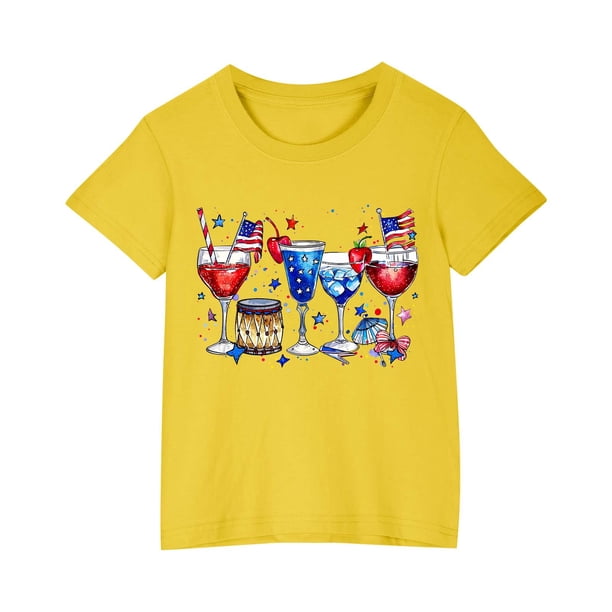 Vestido Corto de Verano Niños Niños Niñas Camiseta de Algodón Cuello Redondo Lindo Día de la Independencia Imprimir Top