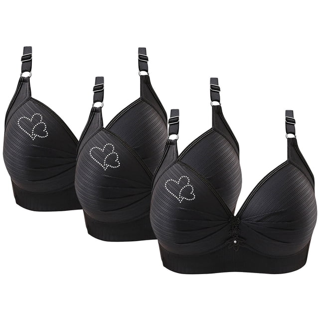 Bras for Women, 3PCS Womans Printing Gathered Together Large Size Daily Bra Underwear No Rims