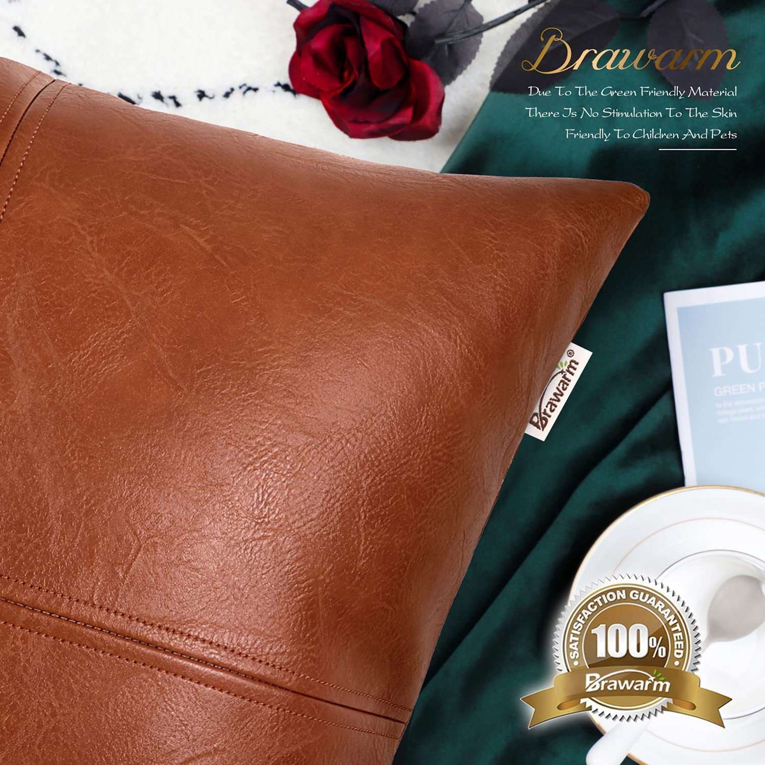 Cognac leather pillow cover 2025