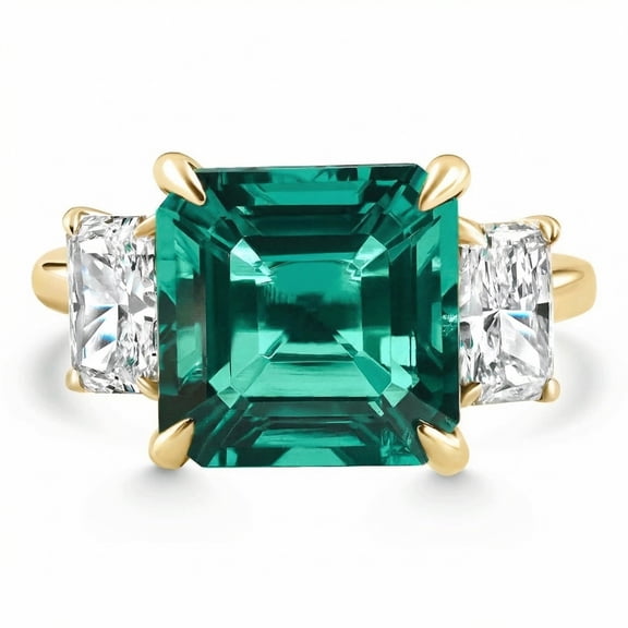 Pompeii 8Ct Asscher Cut Emerald & Diamond Ring 14k Gold or Platinum Lab Grown