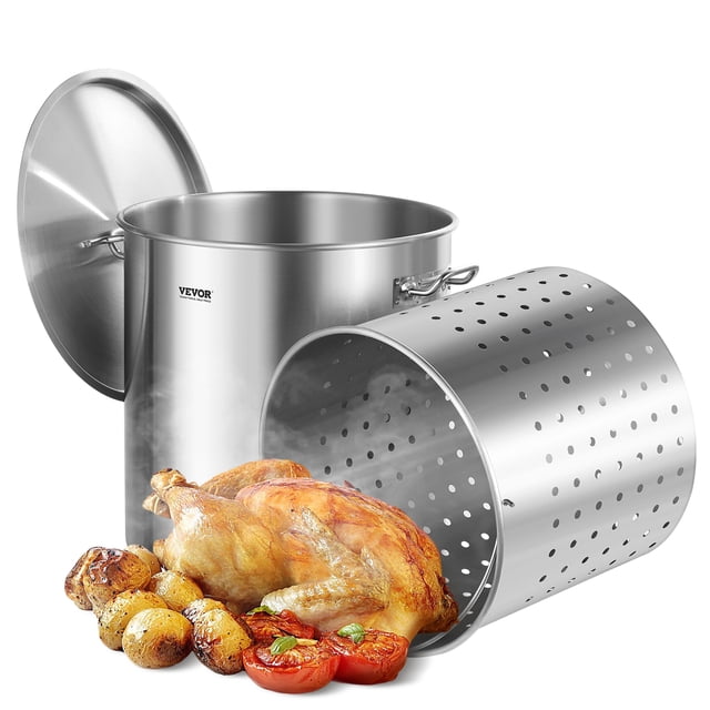 VEVOR 84QT Stainless Steel Stockpot Cooking Kitchen Sauce Pot with Basket Lid Handle
