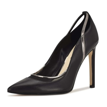 

Nine West Twila Black Leather Slip On Pointed Close Toe Sky High Stiletto Pump (Black Leather 8)
