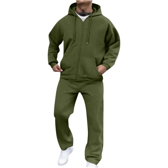 SEROYE Men Tracksuit 2 Piece Full Zip Hoodie Athletic Outfit Soft Stretch Jogging Suit Workout Outdoor Army Green XL