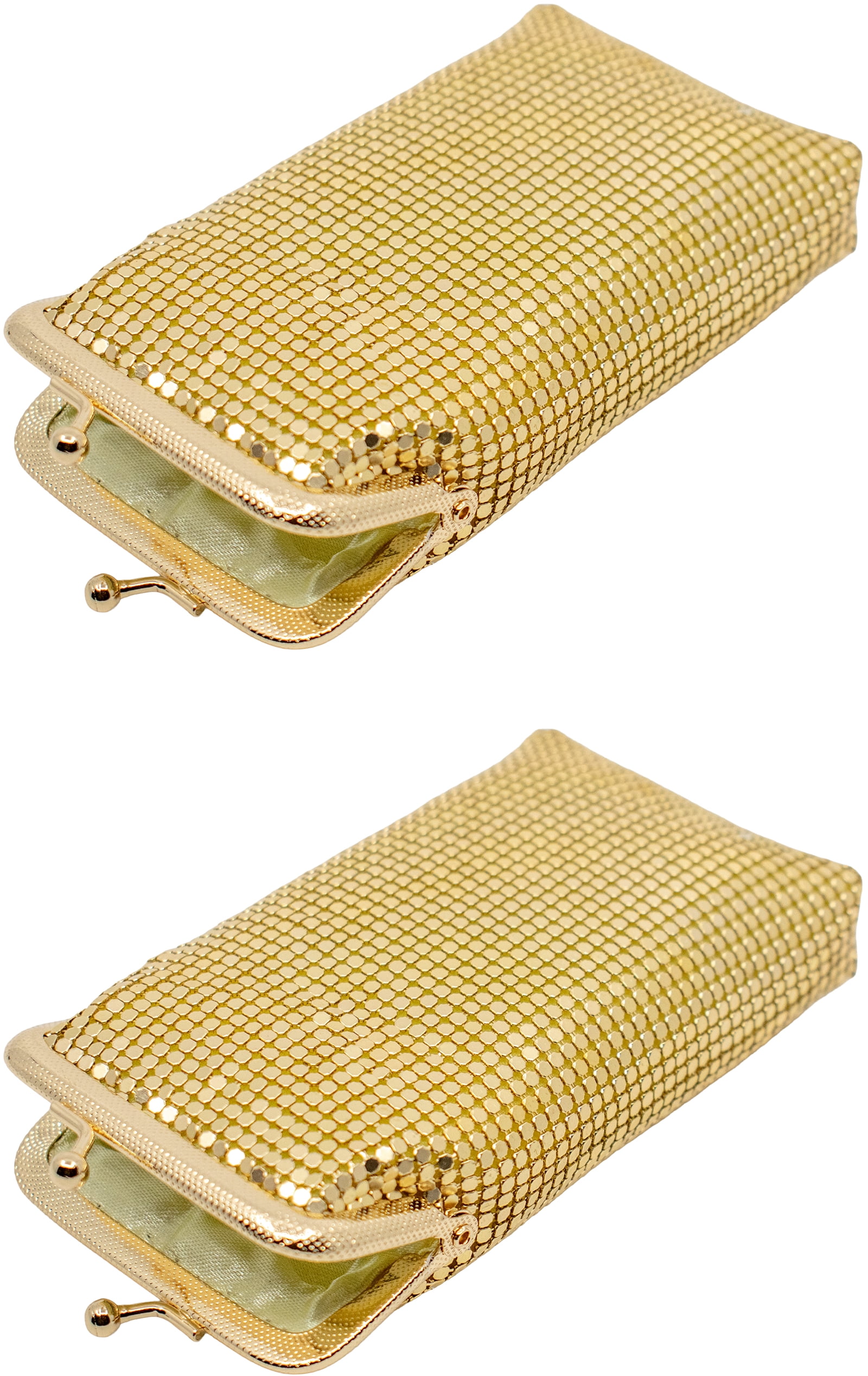 Set of 2 Vintage Soft Metallic Mesh Short Cigarette Case Purses (3mm, Gold)