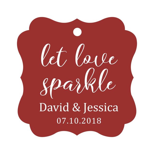 Darling Souvenir Personalized Fancy Frame Paper Tags Wedding Sparklers Let Love Sparkle Custom Hang Tags-Maroon-100 Tags