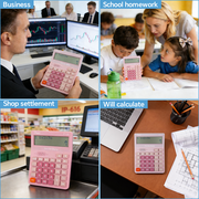 Calculators Desktop, Desk Calculator with Large 2 Line Display, Talking Basic Calculator with Big Button & Adjustable Volume, 4 Function Calculators for Business, Students, Office Supplies(Pink)