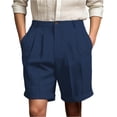 thumbnail image 2 of Dwelliawo Men's Linen Classic Gurkha Shorts 9" Flat Front Pleat-Front Linen Dress Shorts Classic Travel Outfits Cotton Linen Elastic Waist Lightweight Navy XL, 2 of 4