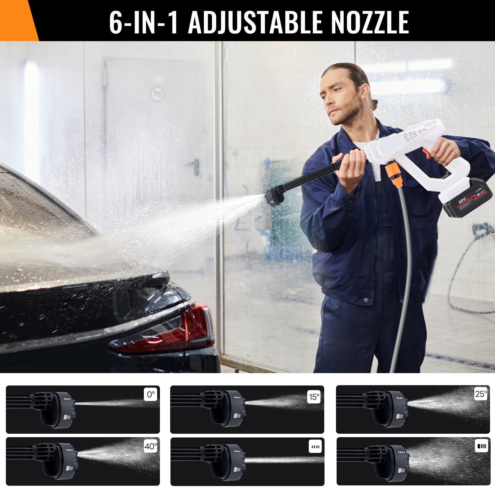 Portable Cordless Pressure Washer, 870 PSI Handheld High-Pressure Water Spray Wash Battery Powered Pressure Washer with 6-in-1 Nozzle for Garden Car Floor Yard Fence Wall Cleaning