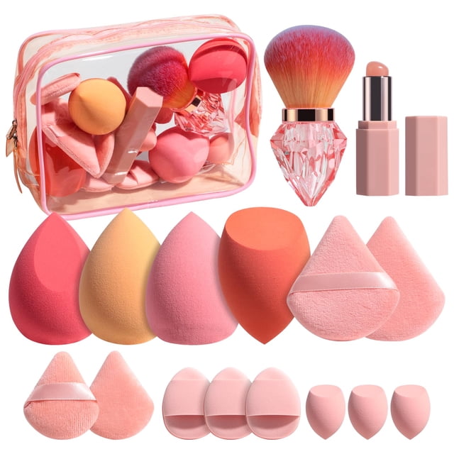 Set de esponjas de maquillaje BS-MALL con brocha kabuki de diamante, 14 unidades