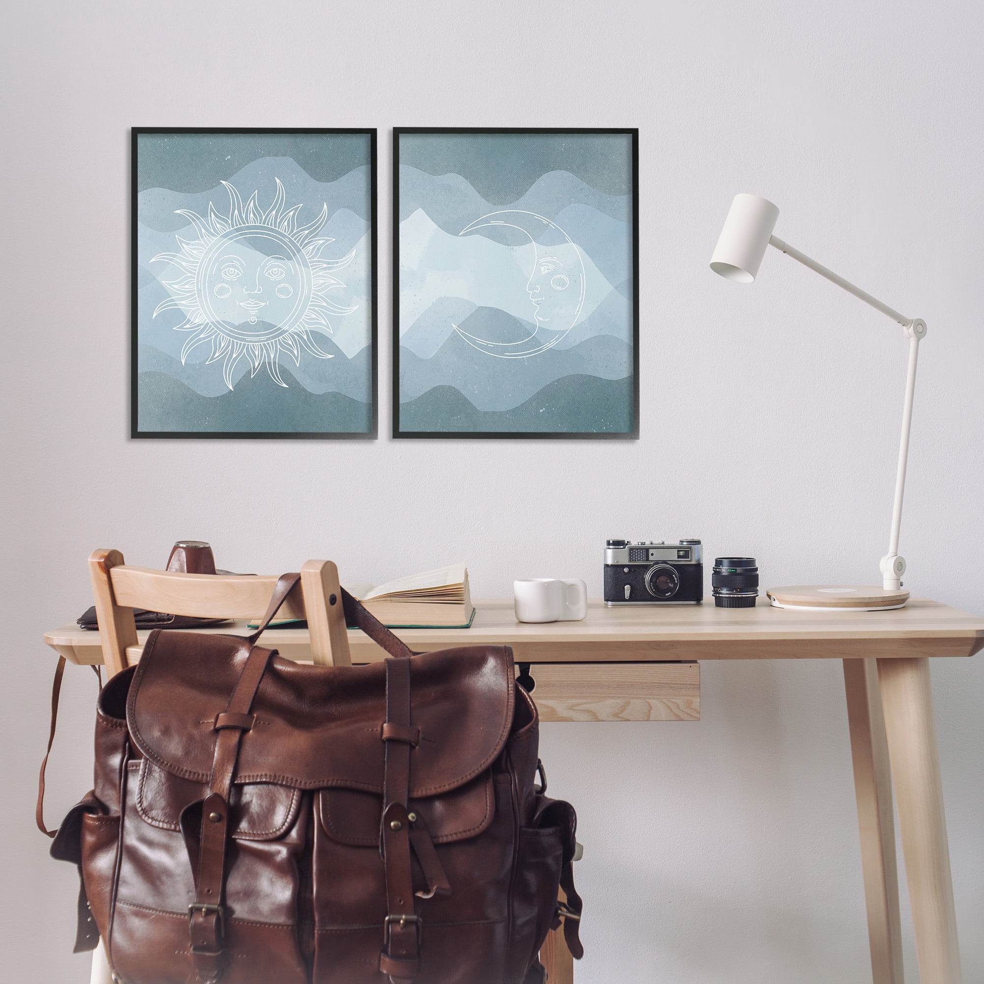Stupell Industries Celestial Sun & Moon Landscape Painting Black Framed Art Print Wall Art, 16 x 20, Set of 2