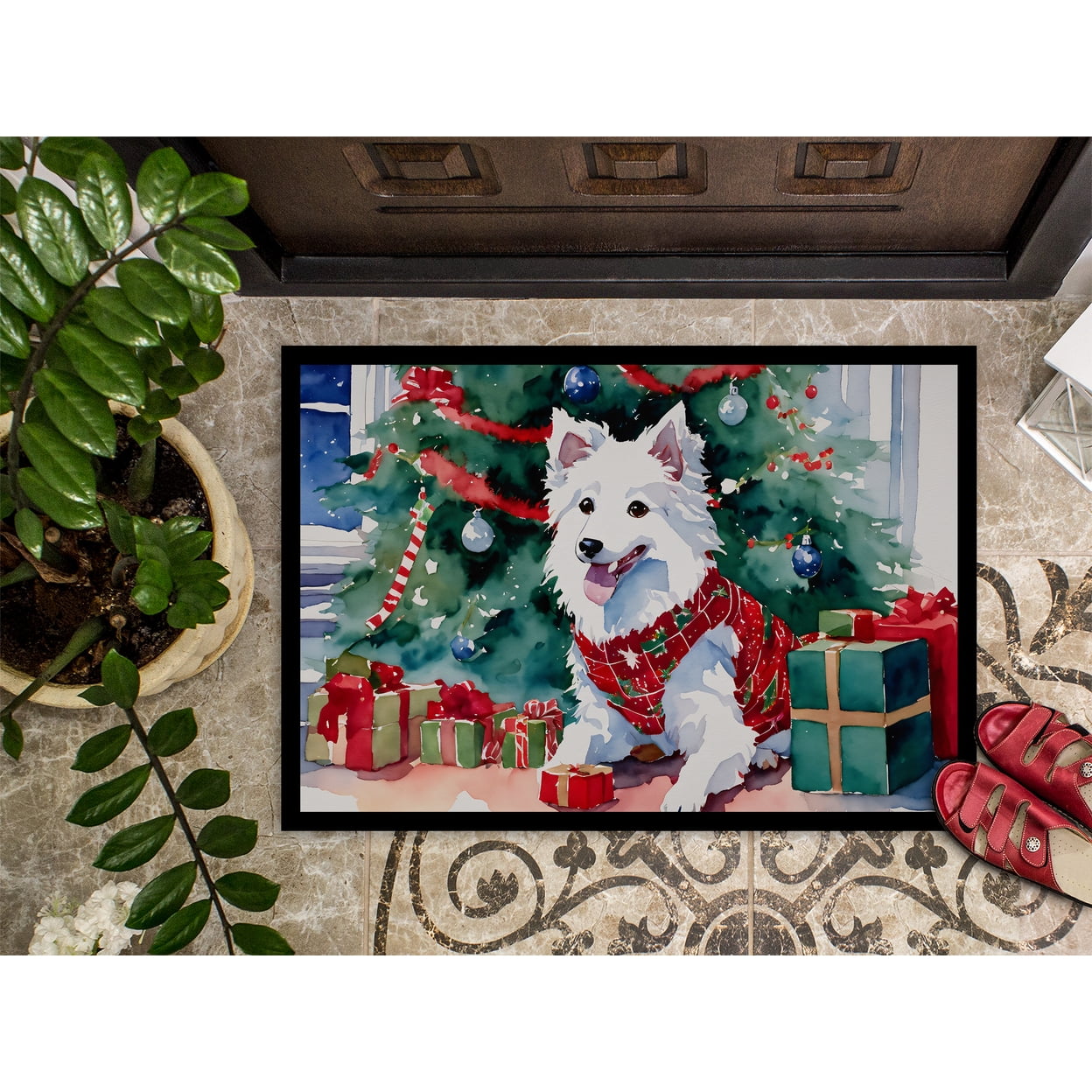 Carolines Treasures DAC2685MAT 18 x 27 in. Japanese Spitz Cozy Christmas Doormat
