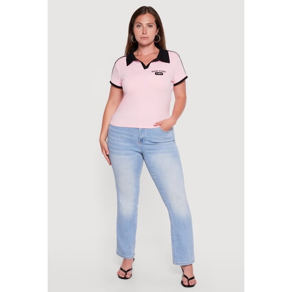 Women's Plus Size Contrast Trim New York 1983 Graphic Polo Top