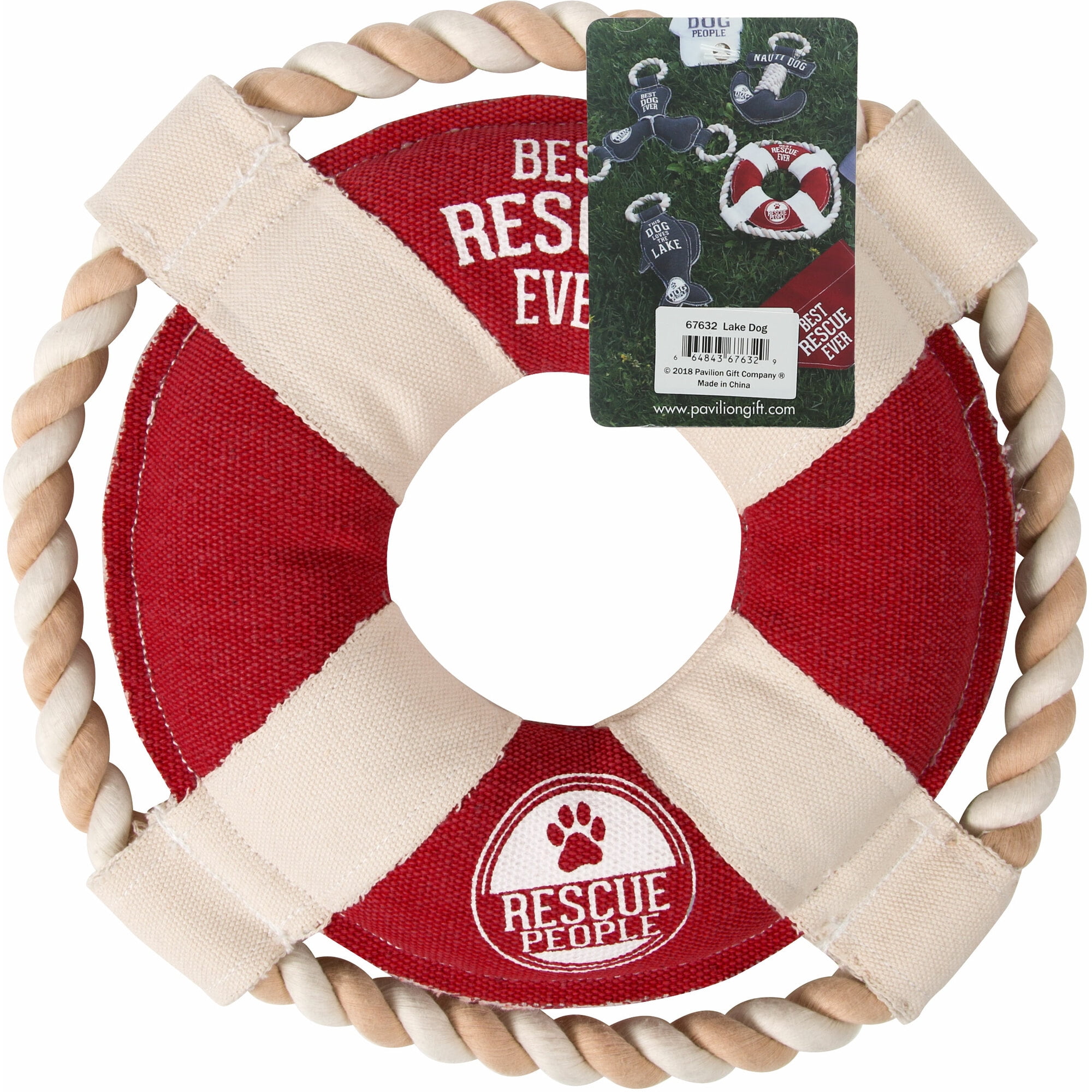 Pavilion Gift Company Pavilion-Best Rescue Ever-Life Saver 11 Inch Large Tug of War Rope Sturdy & Durable Canvas Dog Toys, Red