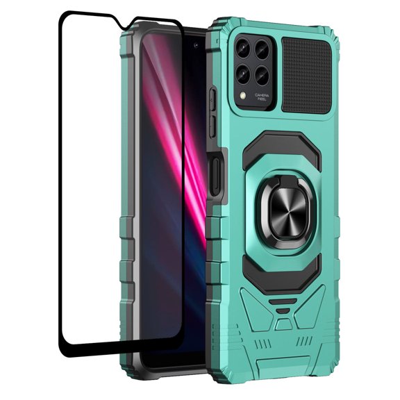 Galaxy Wireless Case for T Mobile Revvl 6x Pro 5G/Revvl 6 Pro 5G Case with Tempered Glass Screen Protector Ring Kickstand Car Mount Shockproof Hard Phone Case Cover - Teal