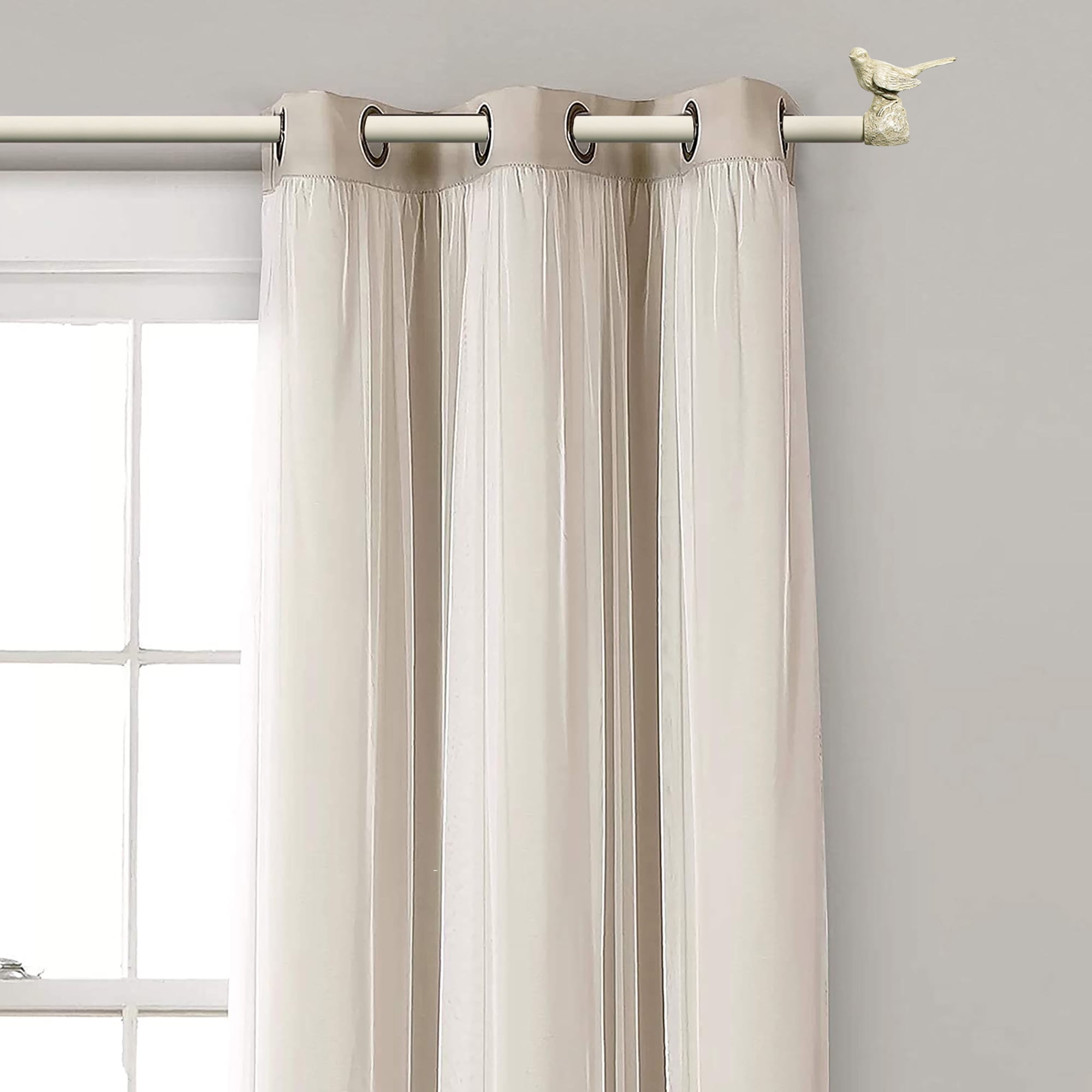 MERIVILLE 1" Single Curtain Rod Set, Adjustable 48-84 Inches, Bird Finials, Country White