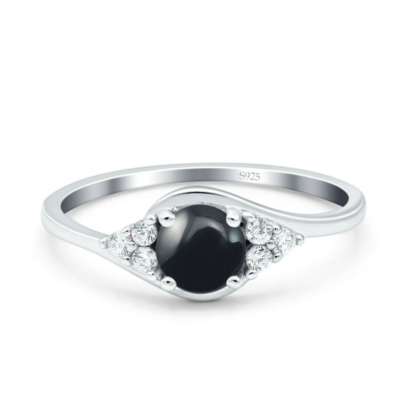 Vintage Style Natural Black Onyx Wedding Round Ring 925 Sterling Silver Size 5