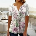 thumbnail image 2 of Feancey Summer Sale Going Out Tops for Women Trendy Print Pleated Blouse Henley V-Neck Short Sleeve T-Shirts Button Up Casual Office Work Tees Multicolor XL, 2 of 5