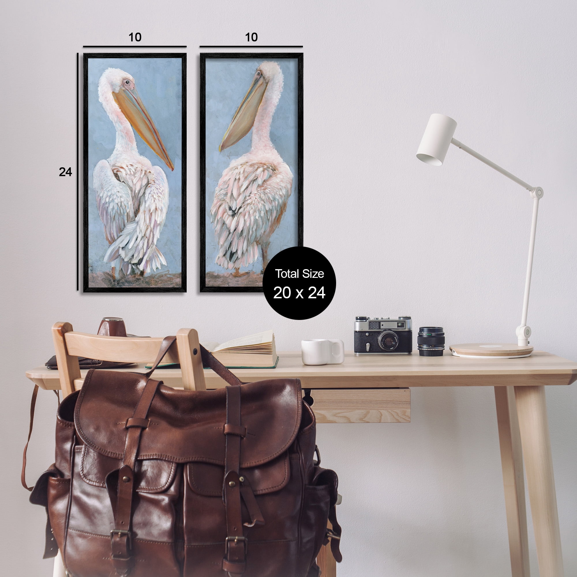 Stupell Industries Classic Pelicans Gazing Animals & Insects Painting Black Framed Art Print Wall Art, 10 x 24, Set of 2