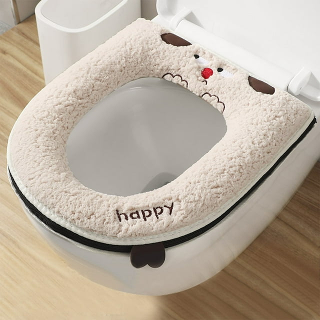 Cojín de asiento de inodoro | Almohadilla reutilizable lavable tibia engrosada con cremallera | Material de pelusa suave | Fácil de instalar y limpiar | Cubierta de inodoro de invierno Comfort |