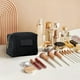 thumbnail image 5 of Neceser de terciopelo a rayas bordadas | Neceser de maquillaje de poliéster impermeable | Organizador de viaje negro de 17 x 12 x 9 cm | Estuche portátil y suave para cosméticos y artículos de aseo, 5 of 6