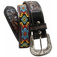 thumbnail image 3 of 28  Western Antique Floral Tooled Beaded Full-Grain Leather Belt 26FK31TR, 3 of 3