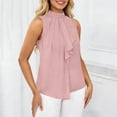 thumbnail image 5 of FAHXNVB Women's High Neck Sleeveless Blouse Ruffle Front Pleated Casual Summer Flowy Tops Lightweight Loose Fit Shirts, 5 of 6