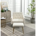 thumbnail image 2 of Accent Chair with Ottoman, Teddy Button Tufted Upholstered Recliner Lounge Chair with Adjustable Armrests and Backrest, Comfy Single Sofa Chair Armchair for Living Room Bedroom Apartment, White, 2 of 7