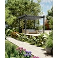 thumbnail image 2 of Pergola en Aluminium 10 X 10 Pi avec Auvent Rétractable, Structure d'Ombrage Extérieure à Grain de Bois Gris, Cadre Enduit de Poudre Résistant à la Rouille pour Patio, Terrasse et Jardin, 2 of 8