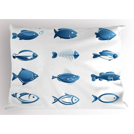 - Fish Pillow Sham Array of Fish Silhouettes Marine Life Sea Ocean Related Images Pattern Fish Bones, Decorative Standard Size Printed Pillowcase, 26 X 20 Inches, Blue White, by Ambesonne