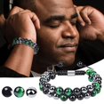 thumbnail image 2 of Hombres Mujeres Triple Pulsera de Cristal Verde Negro Mano Pulsera de Cuentas de Cristal Piedra Natural para la Buena Suerte Felicidad, 2 of 6