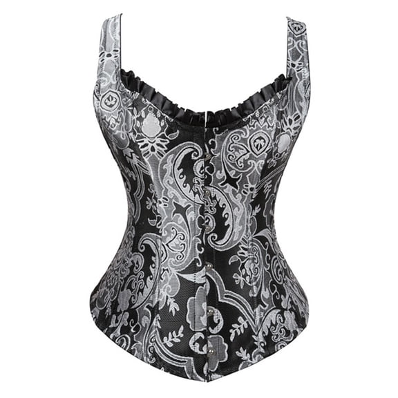 FASHOFT Silver Corset Tops For Women European Gothic Style Shoulder Strap Steel Boned Bustier Waist Cinching Bust Support Alternative Fashion Body Shaper Steel Boned Corset L