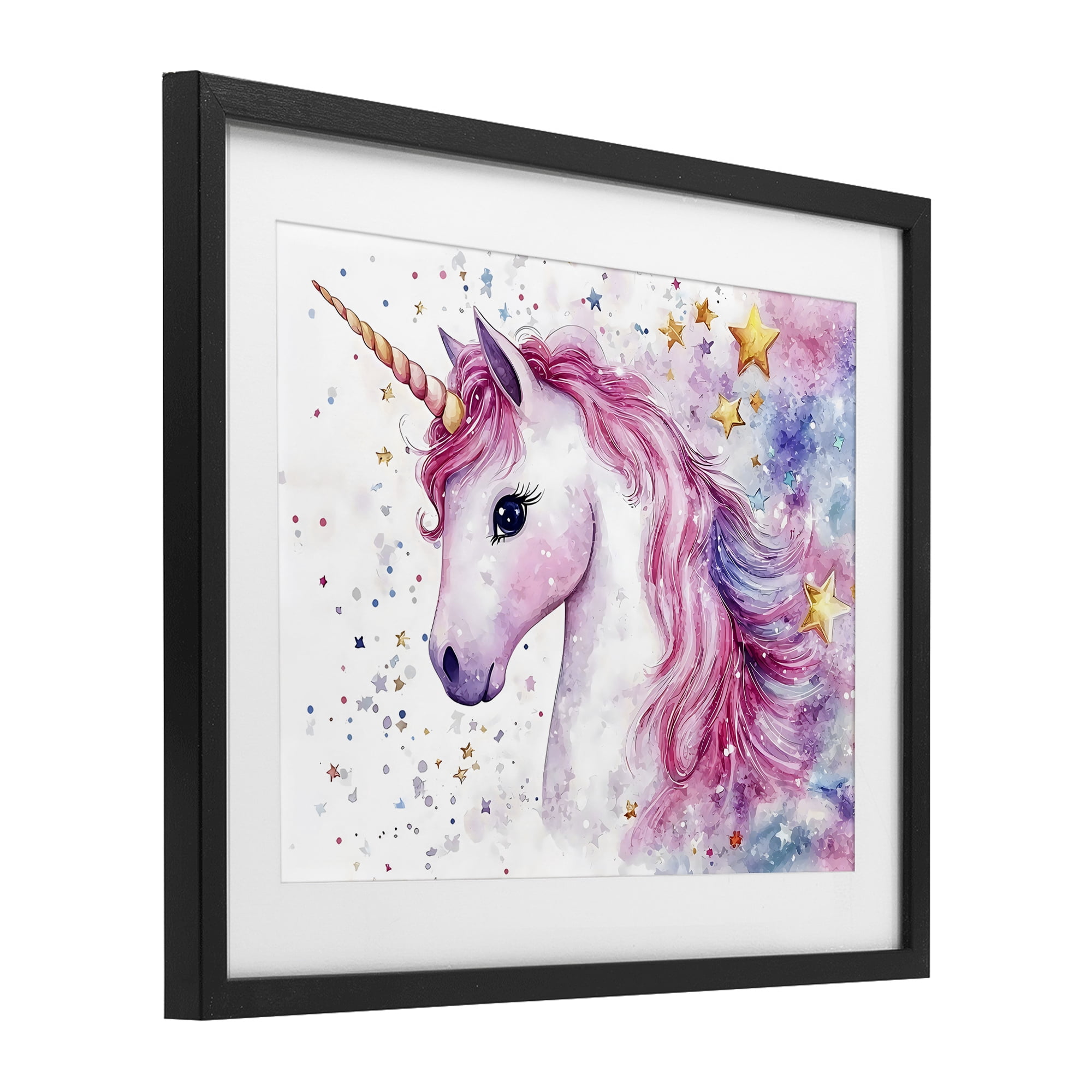 Stupell Industries Pink Mane Unicorn with Stars Black Framed Print Under Glass, design by Creative Studio