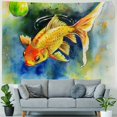thumbnail image 4 of GOSMITH  Koi Fish Tapestry Twin Size, Lillies Marine Life Colorful Watercolor Drawing of Divine Animal, Wall Hanging Bedspread Bed Cover Wall Decor,  Violet Blue Painting, 4 of 6