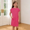 thumbnail image 3 of UQJfacai Girls Short Sleeve Dress A-Line Loose Casual Shift Swing Summer Crewneck T-Shirt Dress with Pockets 5-14 Years, 3 of 9