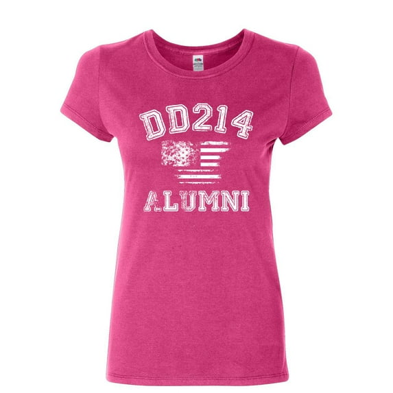 Tee Hunt DD214 Alumni Distressed American Flag Women's T-Shirt Military Veteran Shirt, Pink, XX-Large