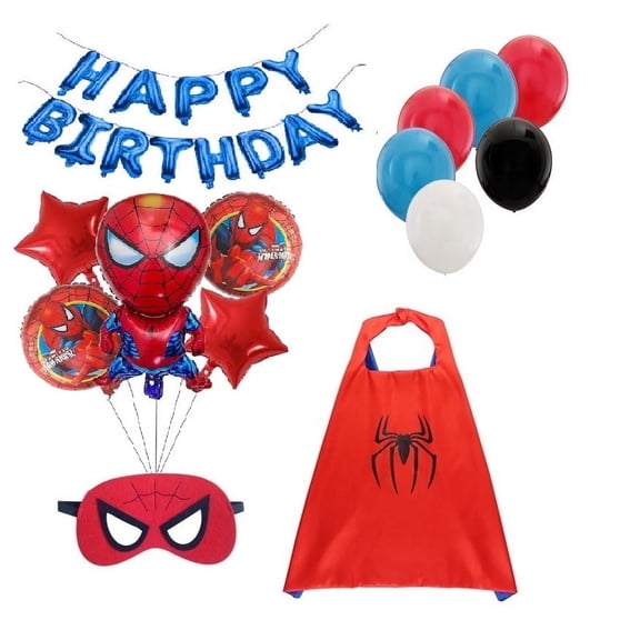 Spider themed Balloons Mask Cape Banner for Birthday Party Supplies Decorations