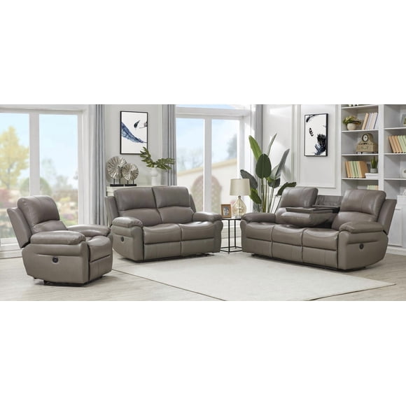 K-Living Danica high-grade leather Power Recliner Loveseat in Grey with USB Outlets